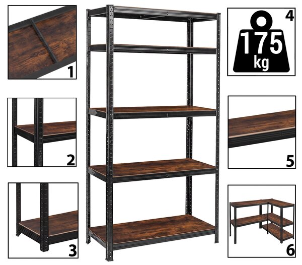 Loftový skladový regál 180 × 90 × 40 cm – 5 polic, nosnost 875 kg