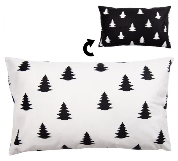 Černo-bílý oboustranný vánoční povlak na polštář se stromečky Black & White X-Mas – 30x50 cm