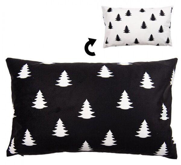 Černo-bílý oboustranný vánoční povlak na polštář se stromečky Black & White X-Mas – 30x50 cm