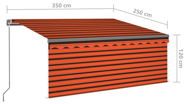 Ručně zatahovací markýza s roletou a LED 3,5x2,5m oranžovohnědá 3069405
