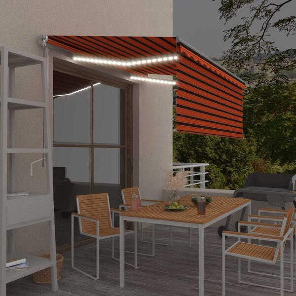 Ručně zatahovací markýza s roletou a LED 3,5x2,5m oranžovohnědá 3069405