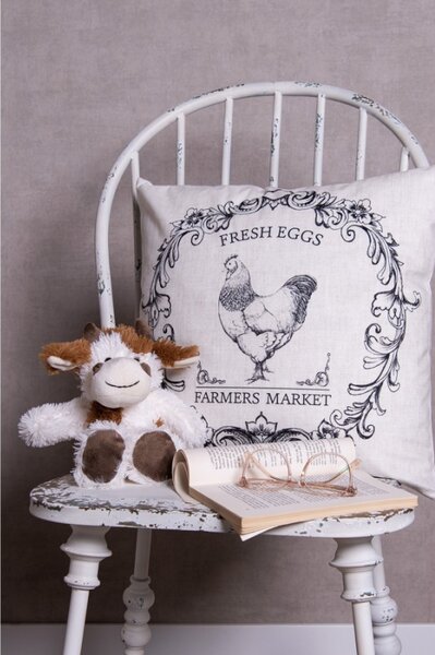 Béžový povlak na polštář se slepičkou a nápisem Farmers Market – 45x45 cm
