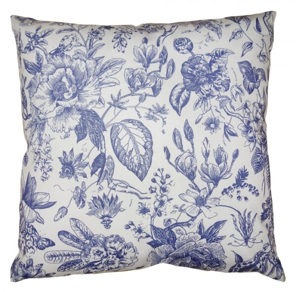 Povlak na polštář s modrým botanickým motivem – 45x45 cm