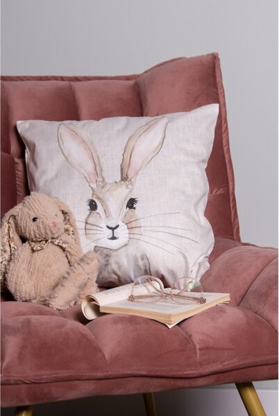 Béžový povlak na polštář s motivem zajíčka Rustic Bunny – 45x45 cm