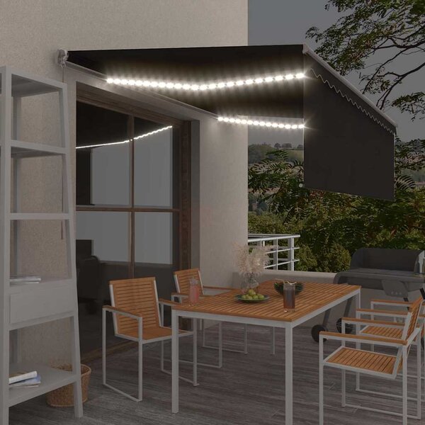 Ručně zatahovací markýza s roletou a LED 4 x 3 m antracitová 3069424