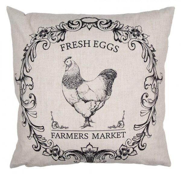 Béžový povlak na polštář se slepičkou a nápisem Farmers Market – 45x45 cm
