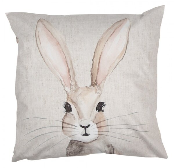 Béžový povlak na polštář s motivem zajíčka Rustic Bunny – 45x45 cm