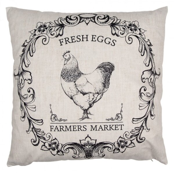 Béžový povlak na polštář se slepičkou a nápisem Farmers Market – 45x45 cm