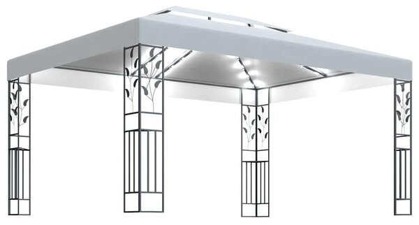 Altán s dvojitou stříškou a světelnými LED řetězy 3 x 4 m bílý 3070298