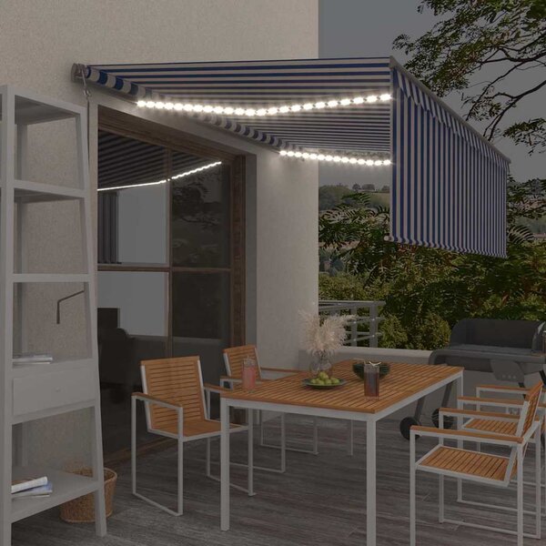 Automatická markýza roleta LED a senzor větru 4,5x3 m modrobílá 3069451