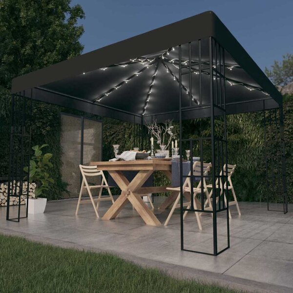 Altán se světelnými LED řetězy 3 x 3 m antracitový 3070322