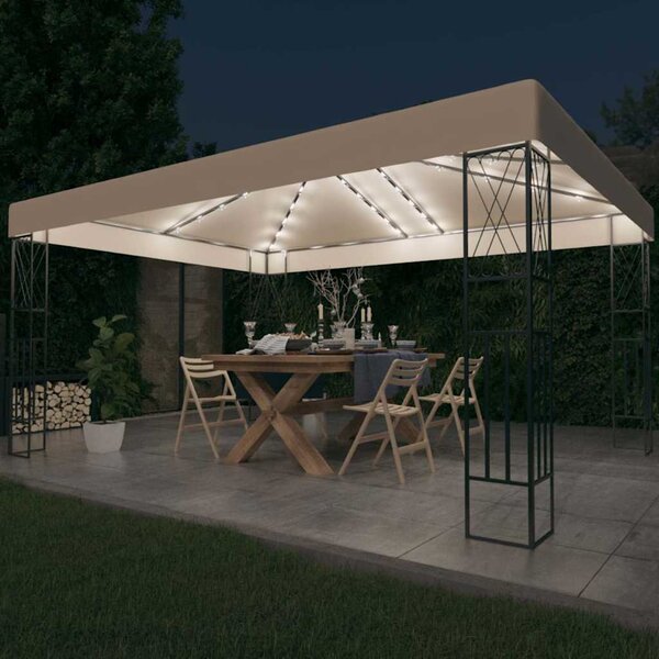 Altán se světelnými LED řetězy 3 x 4 m krémový textil 3070328