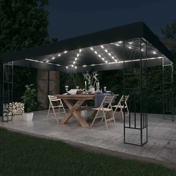 Altán se světelnými LED řetězy 3 x 4 m antracitový textil 3070329