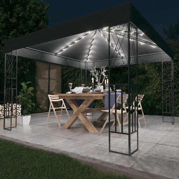 Altán se světelnými LED řetězy 3 x 3 m antracitový textil 3070327