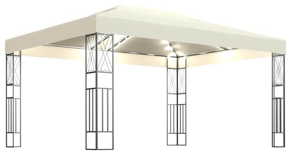 Altán se světelnými LED řetězy 3 x 4 m krémový textil 3070328