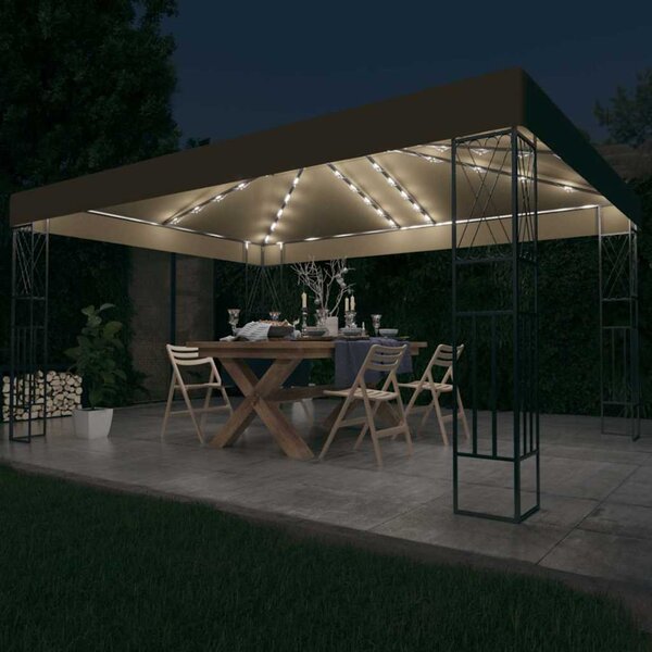 Altán se světelnými LED řetězy 3 x 4 m taupe textil 3070331