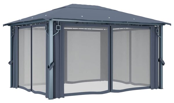Altán závěsy a světelnými LED řetězy 4 x 3 m antracitový hliník 3070336