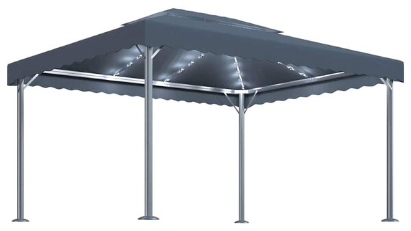 Altán se světelnými LED řetězy 400 x 300 cm antracitový hliník 3070352
