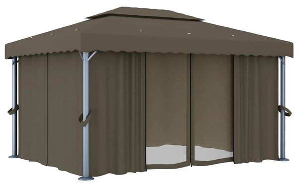 Altán se závěsy a světelnými LED řetězy 4 x 3 m taupe 3070357