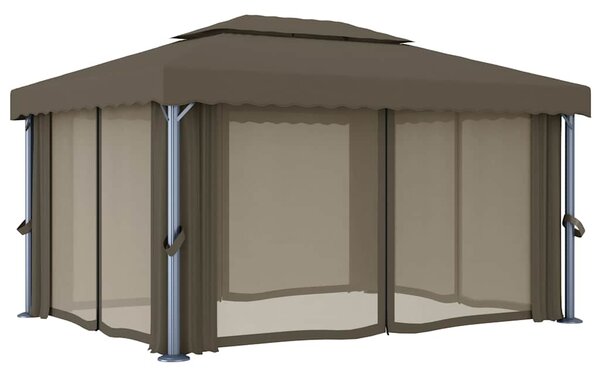 Altán se závěsy a světelnými LED řetězy 4 x 3 m taupe 3070357
