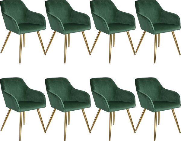 Tectake 404005 8x židle marilyn sametový vzhled zlatá - tmavě zelená/zlatá