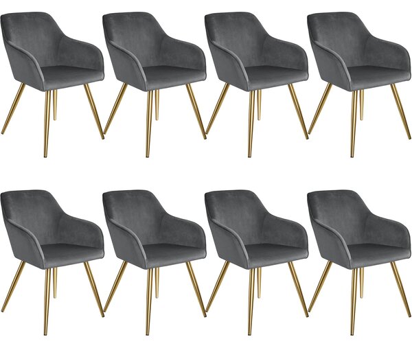 Tectake 404013 8x židle marilyn sametový vzhled zlatá - tmavě šedá/zlatá