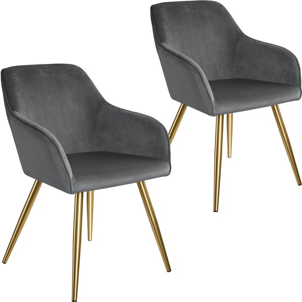 Tectake 404010 2x židle marilyn sametový vzhled zlatá - tmavě šedá/zlatá