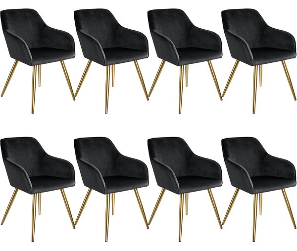 Tectake 404017 8x židle marilyn sametový vzhled zlatá - černá/zlatá