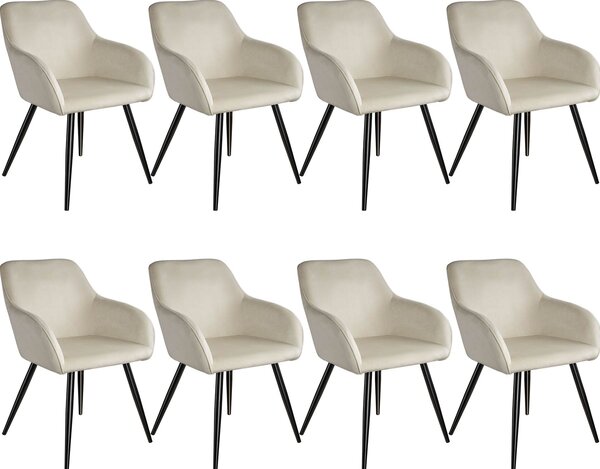 Tectake 404049 8x židle marilyn sametový vzhled černá - krémová/černá