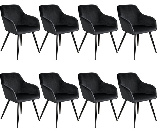 Tectake 404053 8x židle marilyn sametový vzhled černá - černá