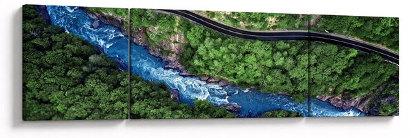 Obraz - Řeka mezi horami, Kavkaz, Rusko (170x50 cm)