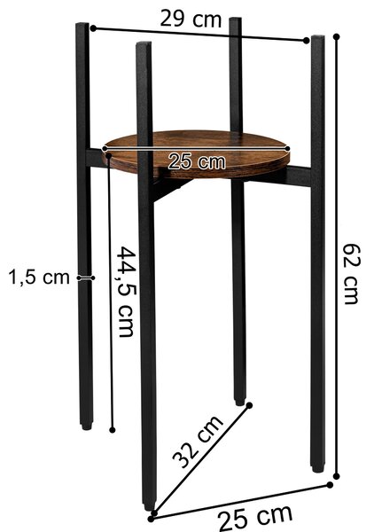 Loftový stojan na květiny TORRE 60 cm – černý, dekor starého dubu