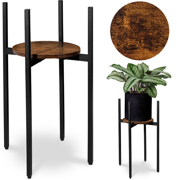 Loftový stojan na květiny TORRE 60 cm – černý, dekor starého dubu
