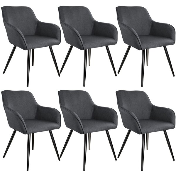 Tectake 404088 6x židle marilyn lněný vzhled - tmavě šedá-černá