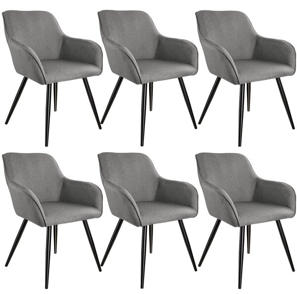 Tectake 404092 6x židle marilyn lněný vzhled - světle šedá/černá