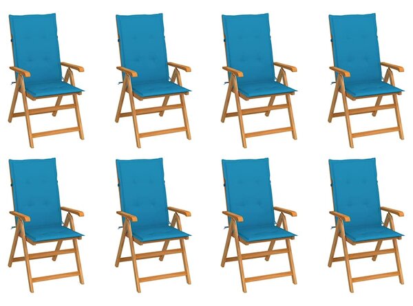 Skládací polohovací křesla s polštáři, 8 ks, masivní teakové dřevo 3072545