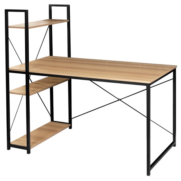 Loftový psací stůl s nástavcem TROSA – černý, dekor dub Modern Oak