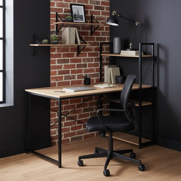 Loftový psací stůl s nástavcem TROSA – černý, dekor dub Modern Oak