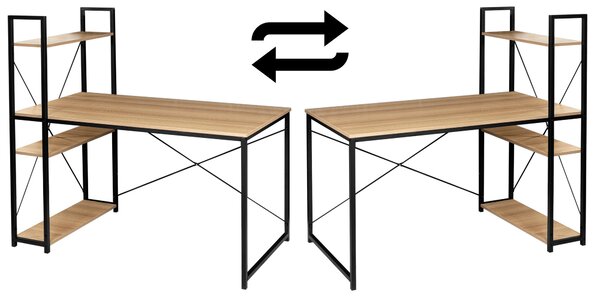 Loftový psací stůl s nástavcem TROSA – černý, dekor dub Modern Oak