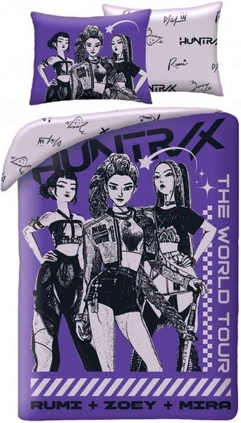 Bavlněné ložní povlečení KPop Demon Hunters - motiv HUNTR/X World Tour - 100% bavlna - 70x90 cm + 140x200 cm