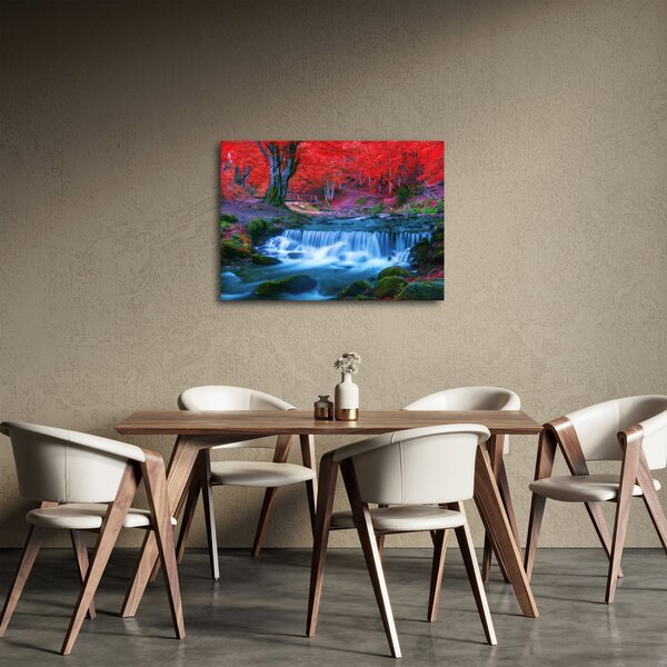 Obraz vodopádu v červeném lese (70x50 cm)