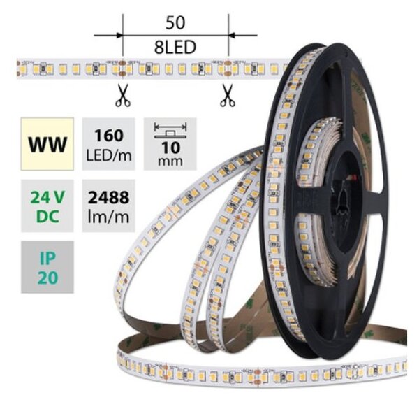 ML-126.888.60.9-01200.1000X03 LED pásek WW 160LED/m 23W/24V 2986lm IP20 délka 1,2m vodič A 1,0m-X03