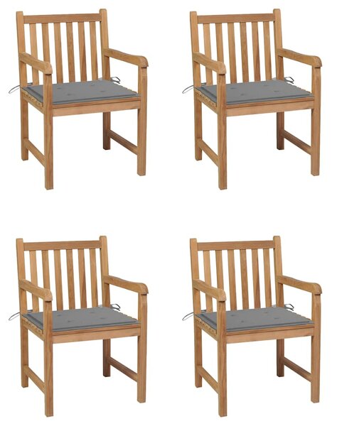 Zahradní židle 4 ks s šedými poduškami masivní teak 3073005