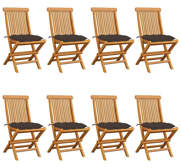 Skládací židle s polštáři v barvě taupe, 8 ks, masivní teak 3072940