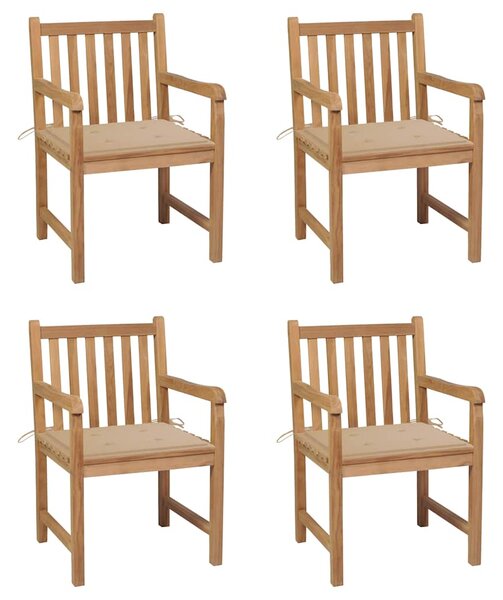Zahradní židle 4 ks béžové podušky masivní teak 3073007