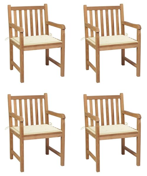 Zahradní židle 4 ks s krémovými poduškami masivní teak 3073006