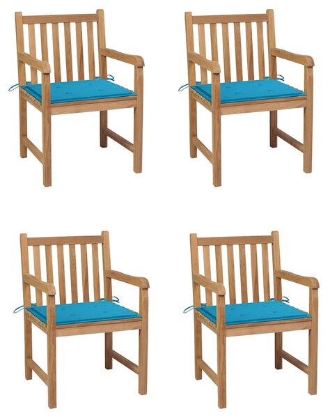Zahradní židle 4 ks modré podušky masivní teak 3073008