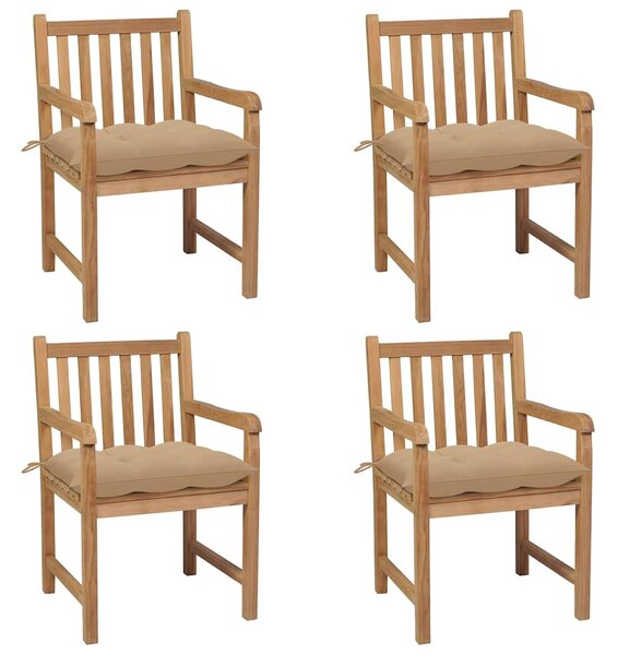 Zahradní židle 4 ks béžové podušky masivní teak 3073022