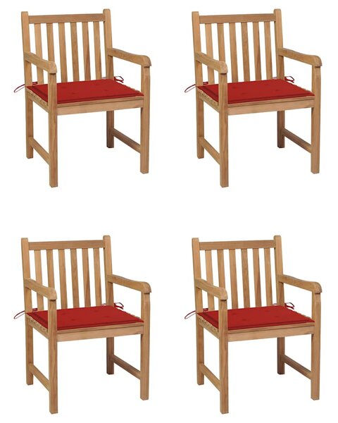 Zahradní židle 4 ks červené podušky masivní teak 3073010