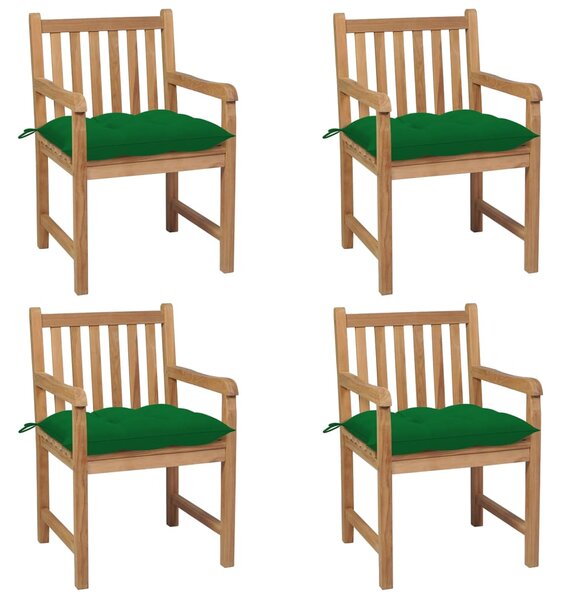 Zahradní židle 4 ks zelené podušky masivní teak 3073024